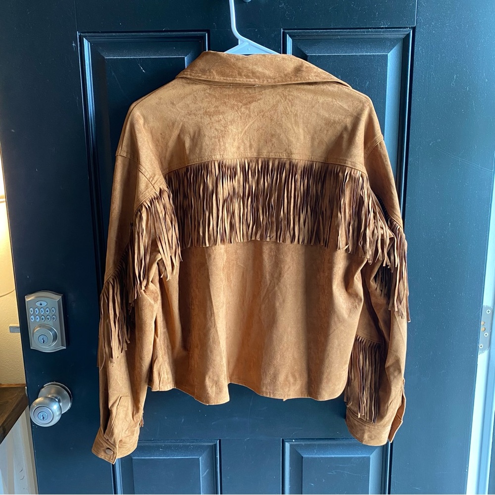 Fringed Suede Button-Front Jacket in Cognac - Picture 6 of 10